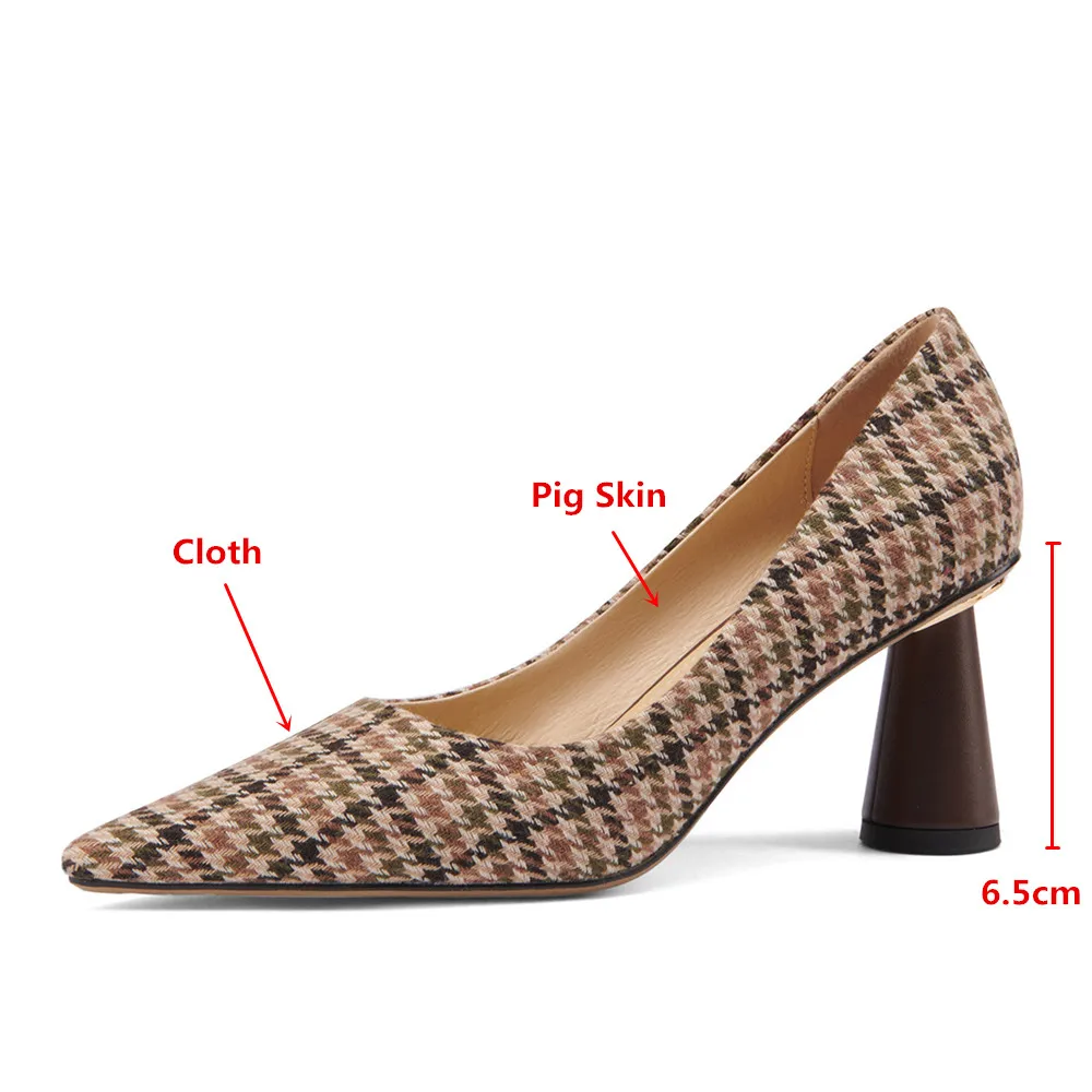 Orignice Fashion Women Lattice Cloth Pumps Sexy Pointed Toe Round Heels Slip On Office Career Shoes Handmade For Ladies