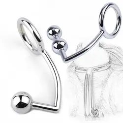 Gay Butt Plug Stainless Steel Metal Anal Hook With Ball Penis Ring For Male Anal Plug Dilator Penis Chastity Lock Cock Ring