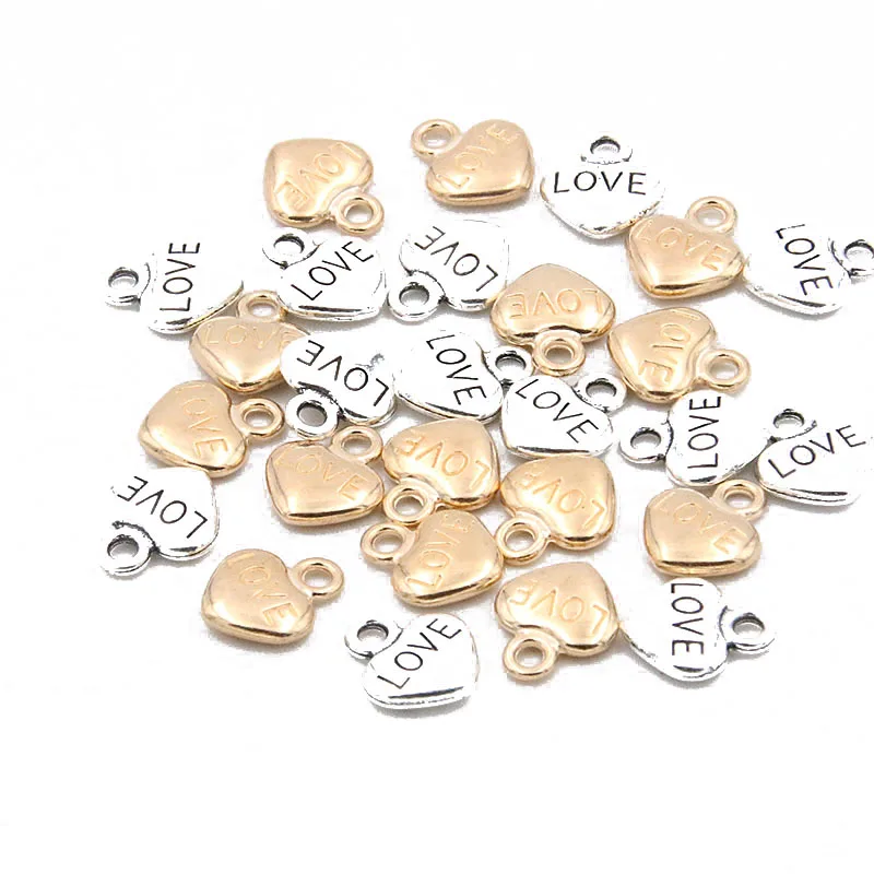 40PCS 10*12MM 2 Color Double Sided Letter LOVE Charms Hearts Pendant Metal Alloy For DIY Necklace Bracelet Earrings Marking