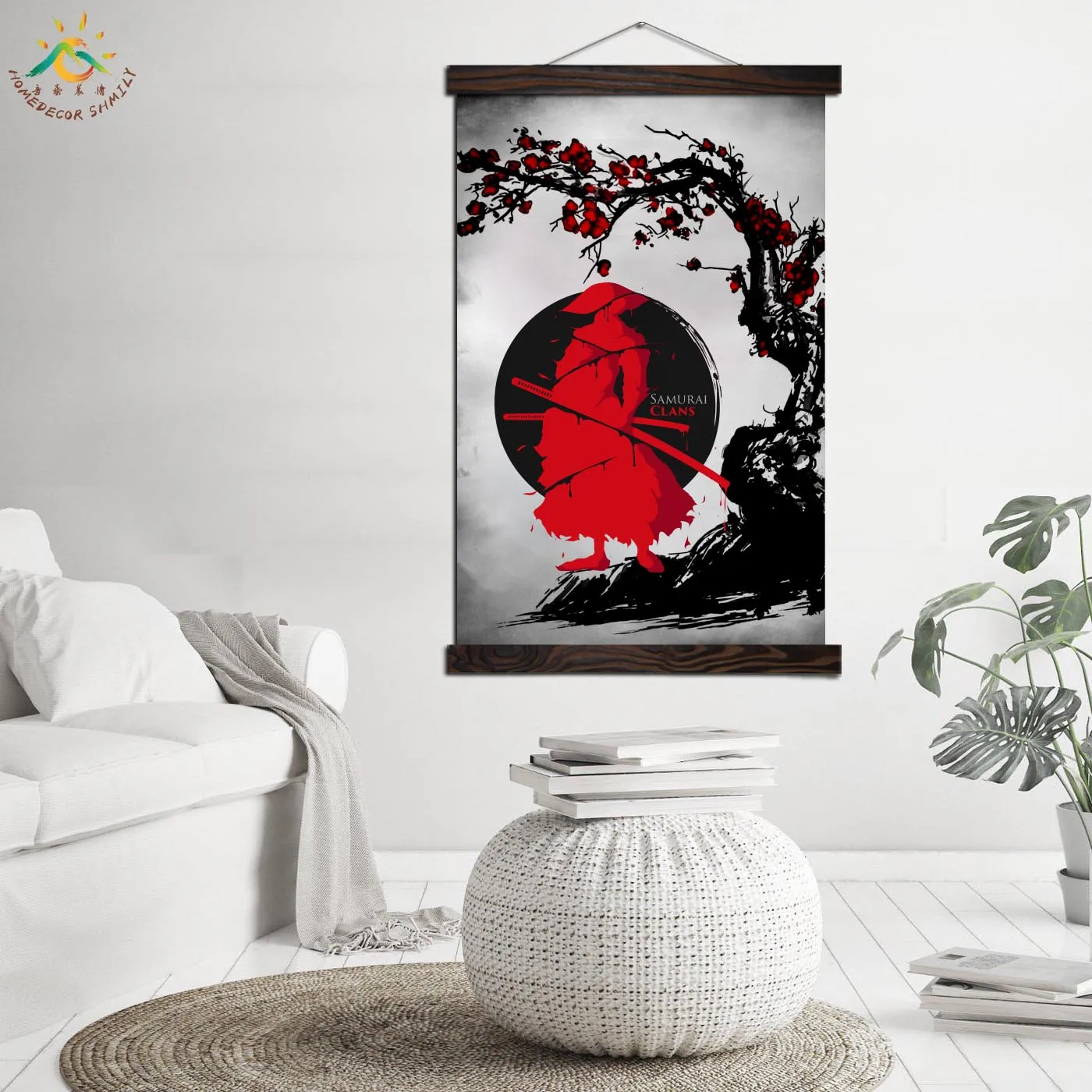 Japanese Culture Red Samurai Abstract Art Wall Poster Canvas Wall Art Picture Painting Vintage Decoration Home for Living Room