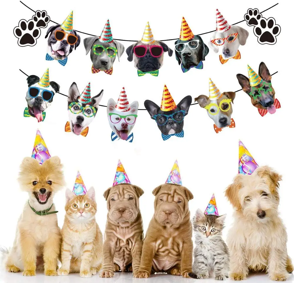 

Dog Birthday Banner Garland Cupcake Topper Picks Dog Themed Kids Birthday Party Baby Shower Home Party Cake Decorations