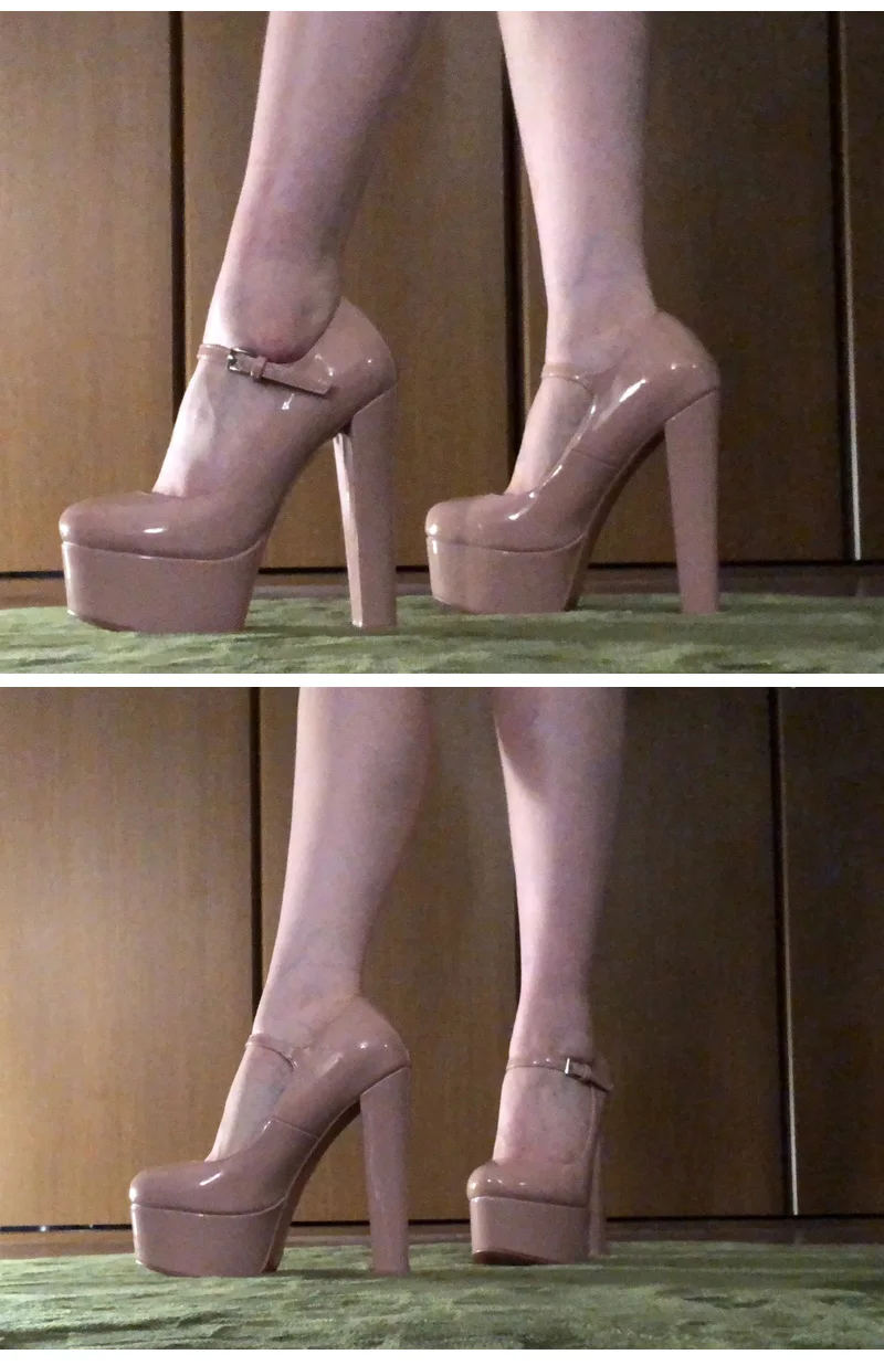 Onlymaker Women Mary Jane Platform Pumps Ankle Strap Thick Round Heel High Heels Dress Buckle Large Size Brand Shoes