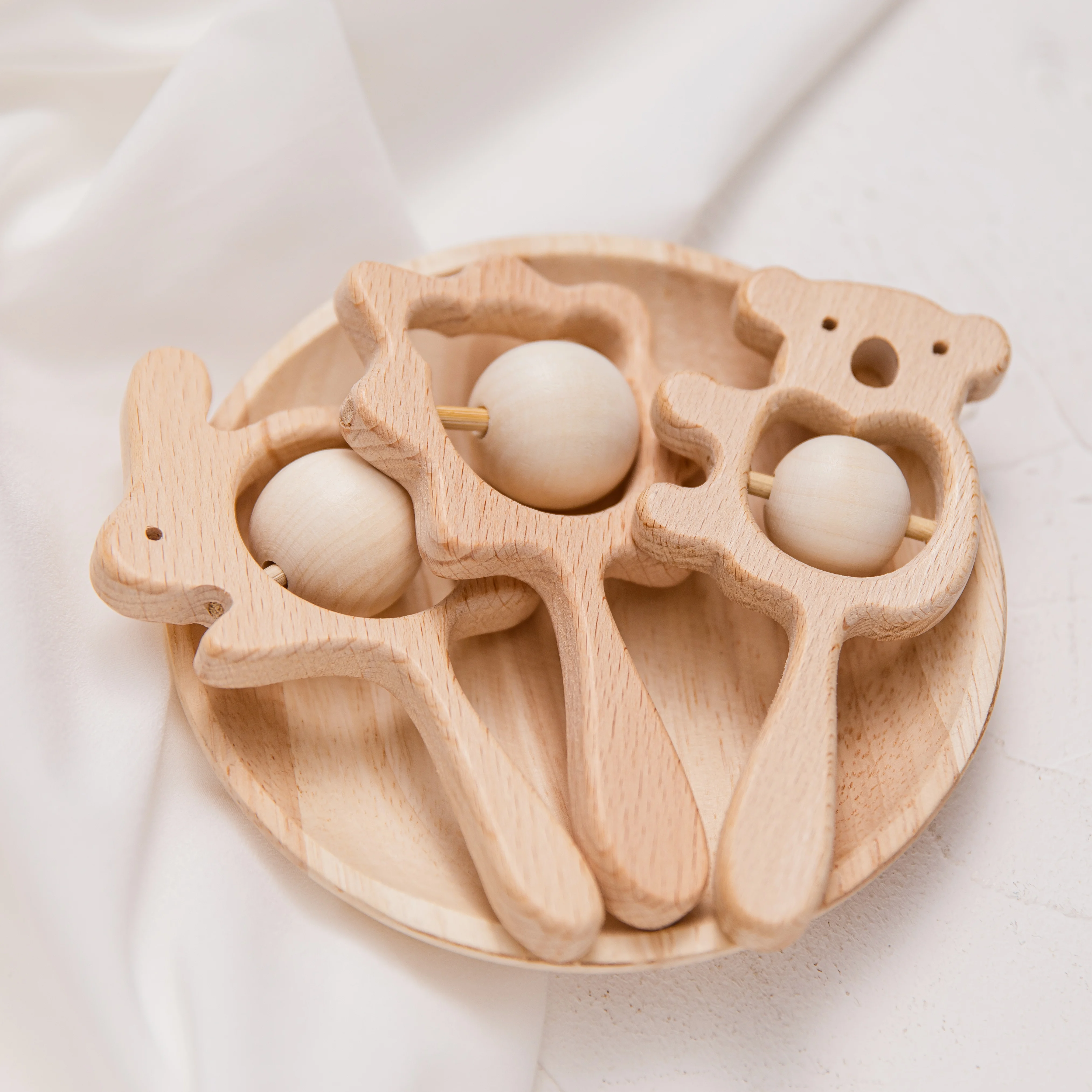 2021 New Wooden Rattles Animals Hand Teething Wooden Ring Play Gym Montessori Stroller Toy Educational Toys for Babies Gift