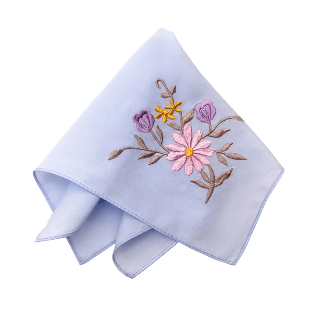 2Pcs Women Hankies Embroidered Flower Hanky Floral Assorted Ladies Girl Handkerchief Fabrics Accessories A04