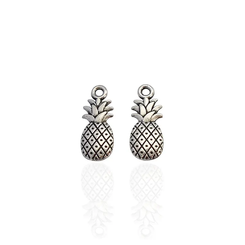 50 Pieces Tibetan Silver/Gold Color 2 Sided Pineapple Fruit Beads Charms Pendants for Necklace Bracelet Jewellery Making Finding