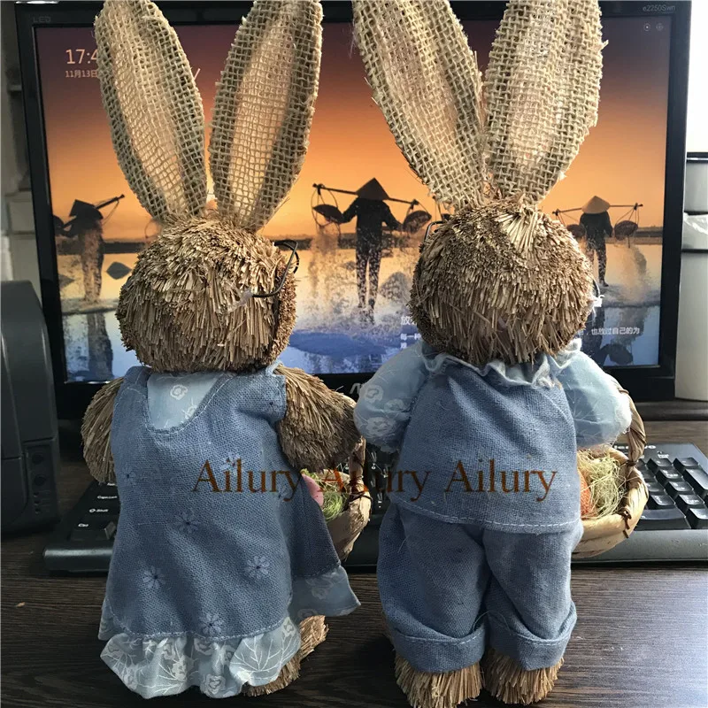 2Pcs,High-33cm,Garden Decoration Blue Lovers Grass Pastoral Rabbit Craft Ornaments,Easter Home Gifts