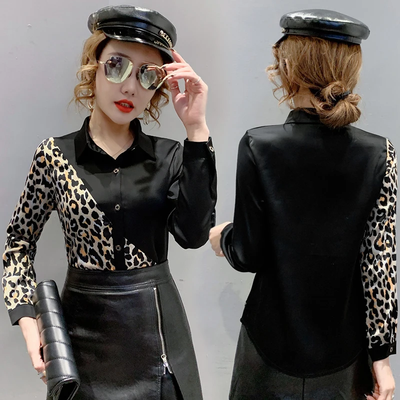 Fashion patchwork ladies shirts France style leopard print Women\'s Blouses 2021 Casual long sleeve slim Tops Blusas Mujer