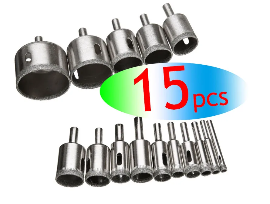 Wholesales 8/10/11/15pcs Diamond Coated Drill Bit Set Tile Marble Glass Ceramic Hole Saw Drilling Bits For Power Tools 6mm-50m