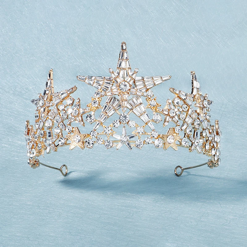 Corona de estrella con diamantes de imitación para mujer, Tiaras y coronas de Boda nupcial de cristal, joyería para el cabello, accesorios para el cabello de fiesta, tocado de novia Gif