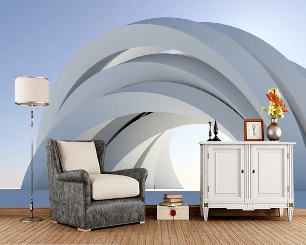 

Blue abstract arch modern building 3d wallpaper mural papel de parede,living room TV sofa wall bedroom wall papers home decor