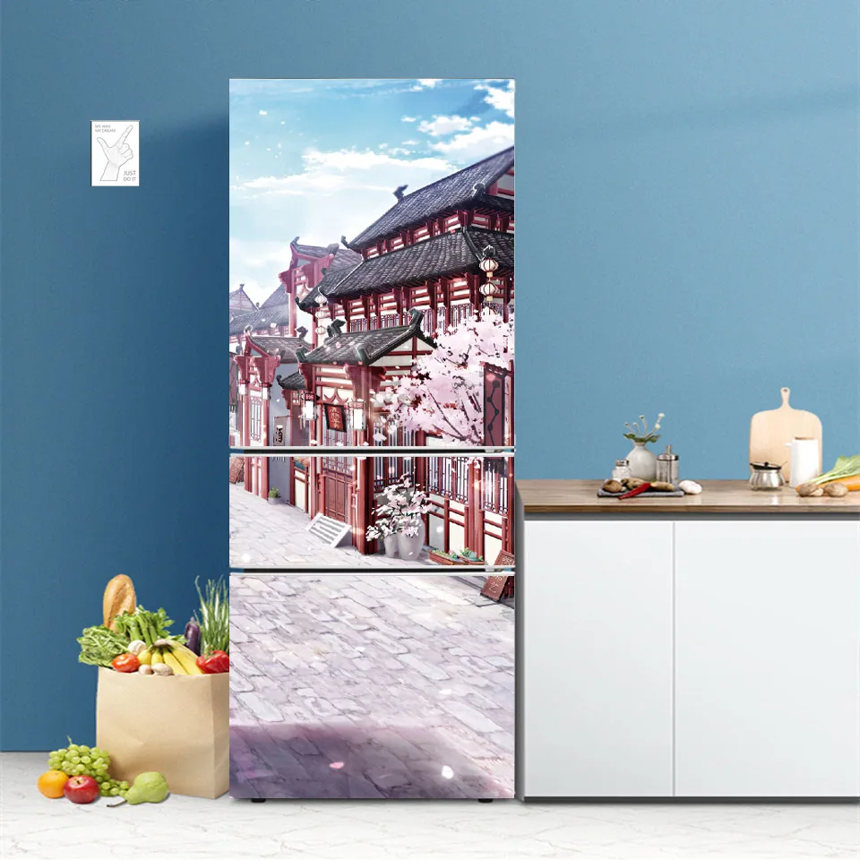 3D Self-adhesive Step Bell Tower Refrigerator Sticker For Kitchen Vinyl Fridge Cover Film Home Decor Art Mural Wall Decal Poster view 3
