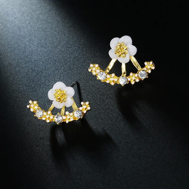 Trendy Crystal Small Stud Earring For Women Korean Daisy Leaves Girls Sweet Earring Fashion Jewelry Accessories