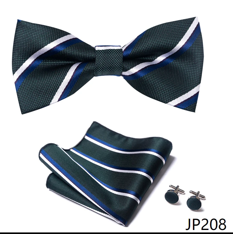 Great Quality Silver Office Butterfly Hanky Cufflink Set Bowtie For Men Geometric Hombre Formal Clothing