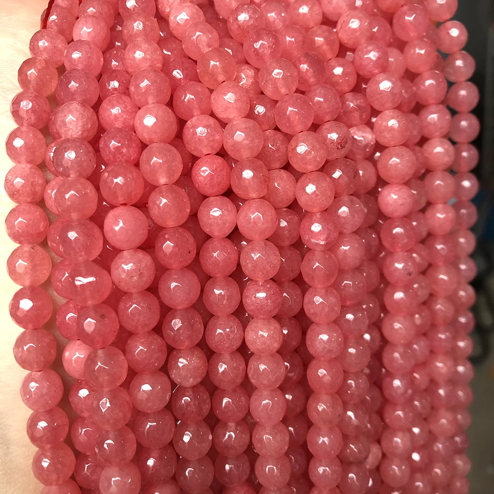 Natural Stone Faceted Pink Chalcedony Jades Beads Loose Spacer Beads For Jewelry Making Diy Bracelet Necklace 4/6/8/10mm 15Inch