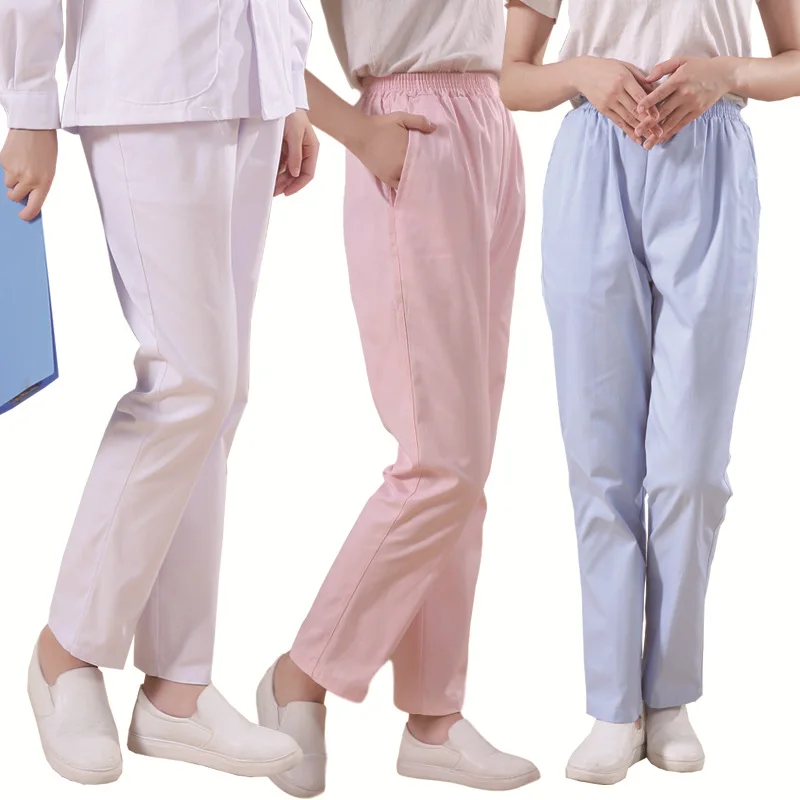 Pantalones de verano para uniforme de enfermera, pantalones de Color sólido para salón de belleza, enfermería, laboratorio, tienda de mascotas, pantalones de trabajo con correa elástica