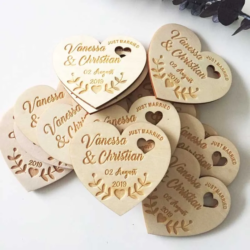 Personalized Wedding Laser Heart Save the Date Magnets,Custom wood rustic save the date,party favors gifts