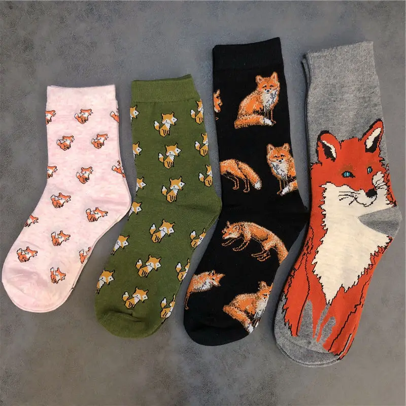 Drop Ship Animal Socks Fox Tod Foxhound Bushy Tail Foxy Mammal Green Grass Zoo Popular Fairy Tales Forest Fresh Sox Wild Mid