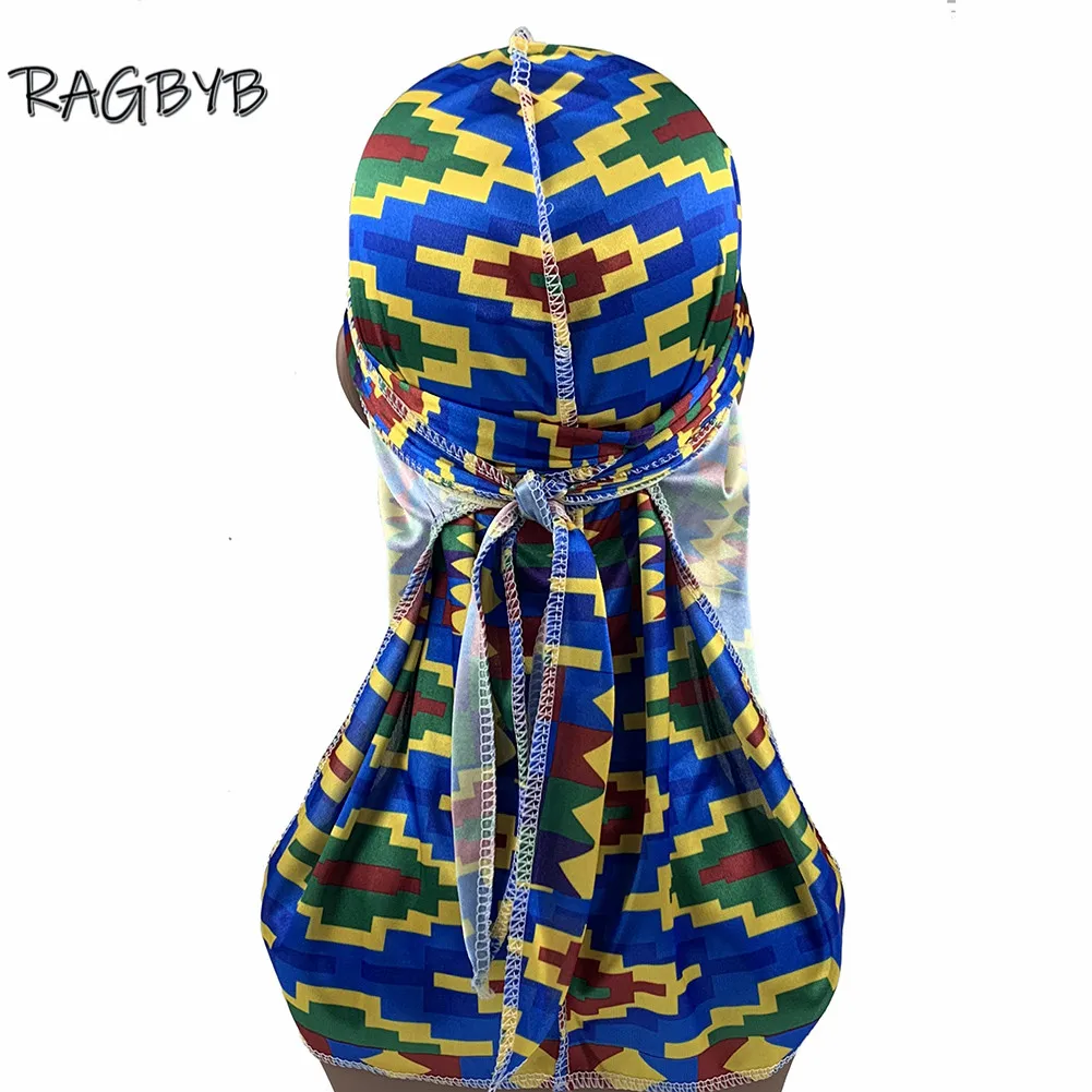 Unisex Printing Silk Durag Ankara Style Men Silky Durag Long Tail Head Scarf Headwear Headband Wave Cap Durags