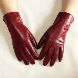Colorful Leather Gloves Women Fashion Simple Style Velvet Lining Autumn Winter Warm Ladies Sheepskin Finger Gloves