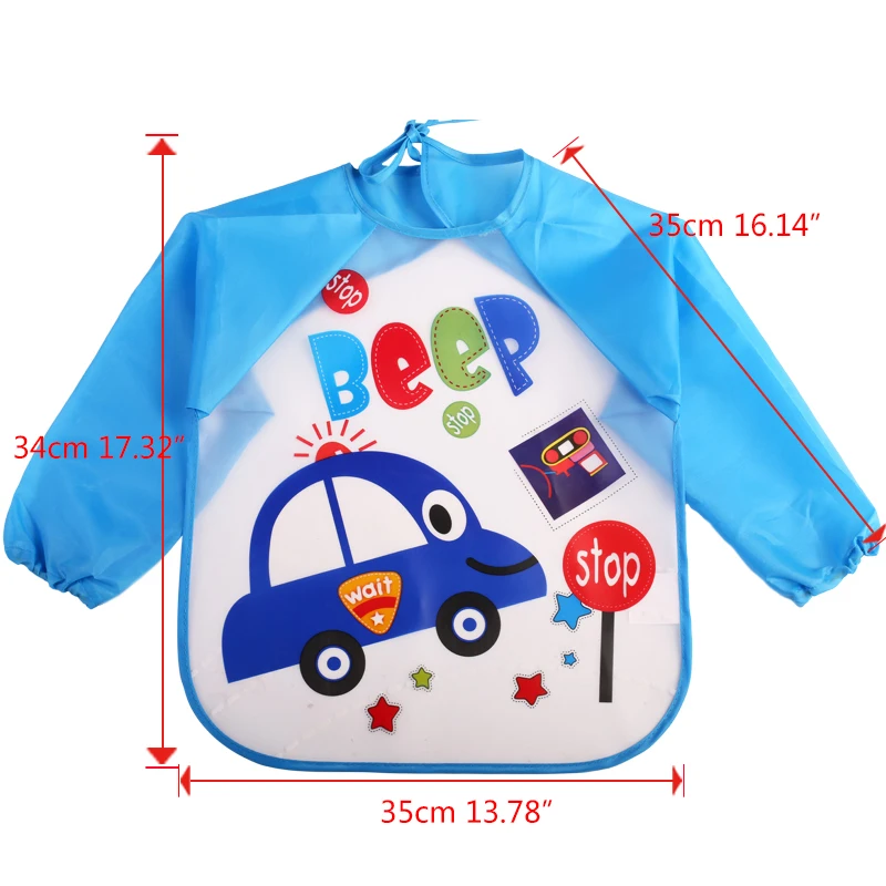 18 Colors Baby Bibs Waterproof with Long Sleeve Baby Feeding Smock Bibs Plastic Bib for Kids Children 2-5 Years