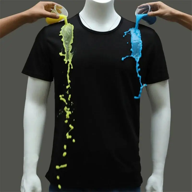 New Nano Waterproof  Antifouling Men's Short T-shirt Solid Color Short-Sleeve Antifouling Breathable Top Shirt