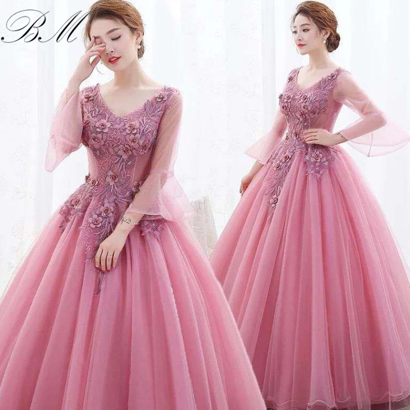 2021 Stock V Neck Ball Gown Quinceanera Dresses Burgundy Tulle Long Sweet 16 Gown Pageant For Women Vestidos De 15 Anos