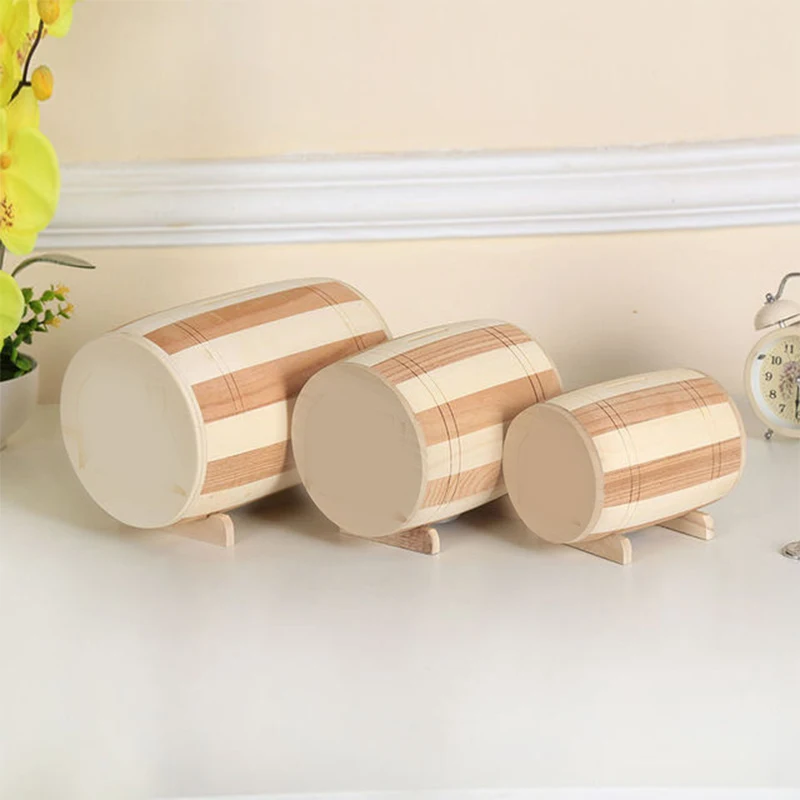 Wooden Wine Barrel Money Box, Piggy Bank, Safe Coin Bank, Handmade, Safe, Carving, 1Pc
