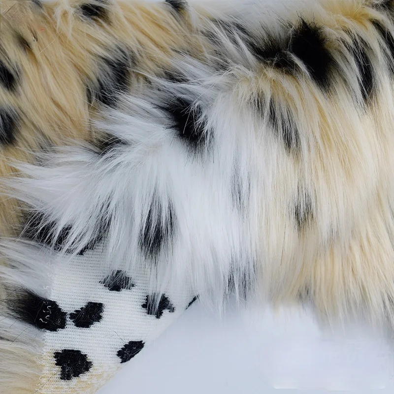 Long Pile Faux Fur Fabric Luxury Leopard Jacquard Two-colors Clothing Shoe Material Toy DIY Shaggy DIY Furry Fabric 1 Yard