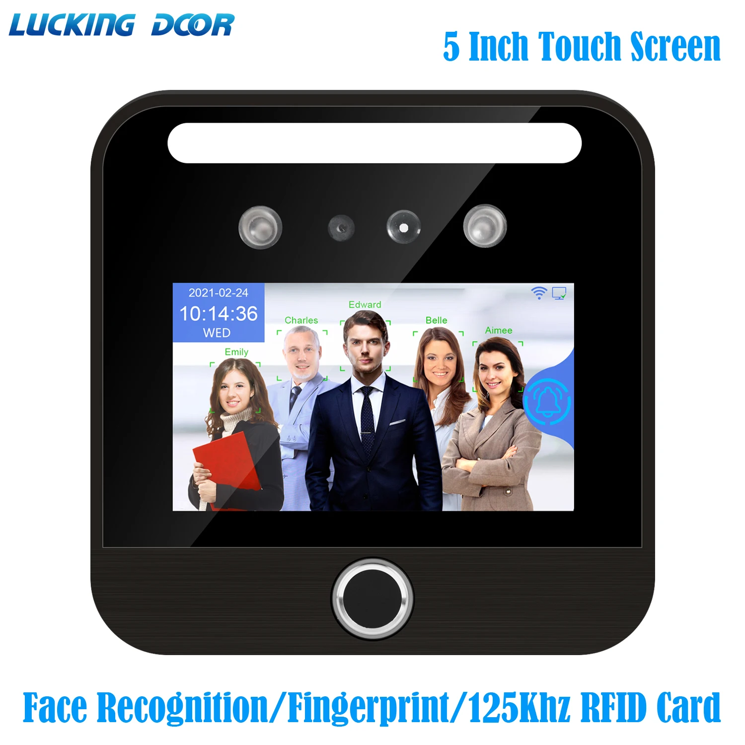 

5 inch Touch Screen Face Recognition Device Dynamic TCP/IP USB Employe Time Attendance Fingerprint Access Control 125Khz RFID