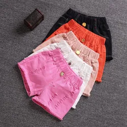 Calça curta de algodão casual infantil, cor doce, infantil, menina, verão, de 3 a 9 anos