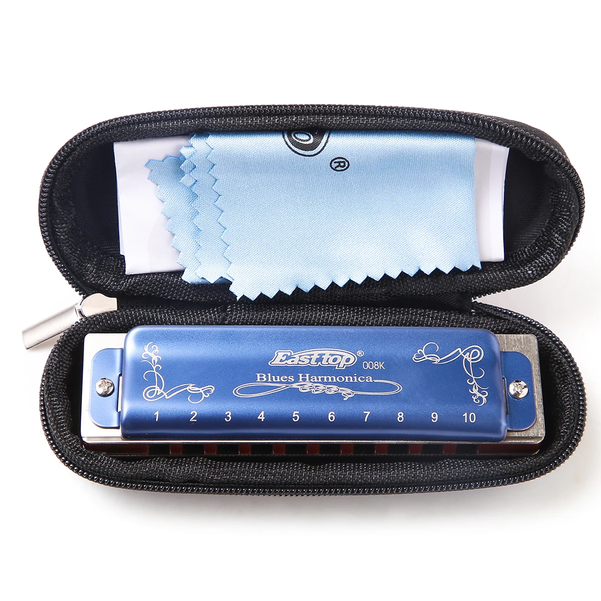 East Top Diatonic Harmonica 10 Holes Blues Harmonica Blue T008K with Case Professional Harmonica for Beginner Students Adults