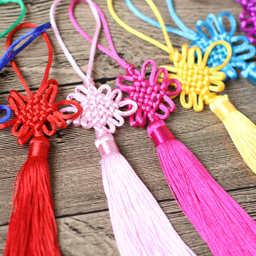 2 sztuk/partia 12cm Multicolor chiński węzeł jedwabiu Tassel szczotka Fringe telefon satynowe frędzle wisiorek frędzle dla rzemiosła DIY Home Decor