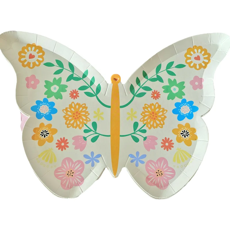 Décoration de fête d'anniversaire papillon, vaisselle jetable, assiettes en papier, gobelets, serviettes, décoration de fête d'anniversaire