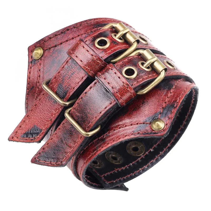 Medieval Cosplay Accessories Bracer Wrist Vintage Pu Leather Bracelets for Men Rock Punk Cowhide Buckle Cuff Wrap Wristband