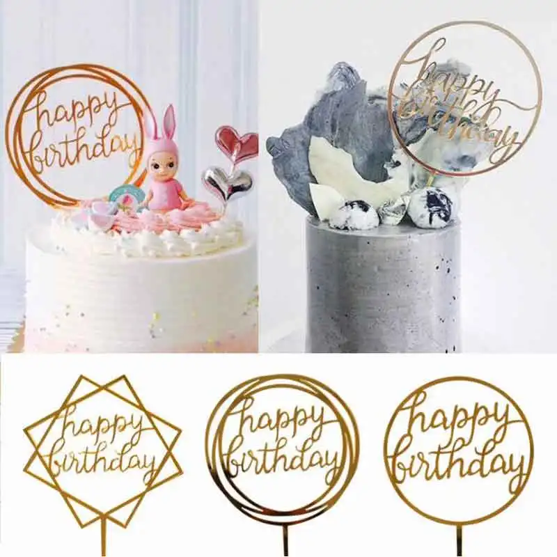 happy birthday cake topper Supplies Acrylic Baking cake Insert Decor Cupcake wedding Birthday Party Decoration Cake Top Flag