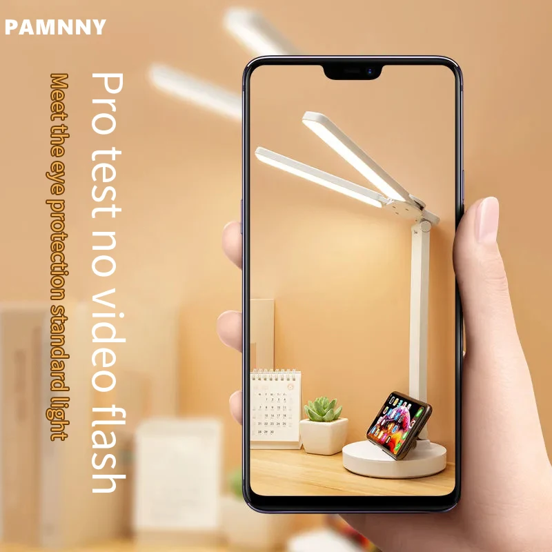 PAMNNY Desk Lamp Dual-Head Type High Brightness LED Table Lamp Touch Dimming Foldable  Work and Study Eye Protection Table Light