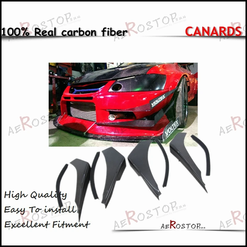 CARBON FIBRA CF VTX CYBER EVO STYLE PARACHO Anterior V3 CANARD (TRACK VER. AJUSTABLE CON FLARO DE FENDER) PARA 01-08 EVO 7-9