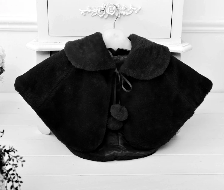 Children Newborn girl fur cape infant formal princess cape baby plush cloak kids dress black cape bridesmaids Boleros 3m-8t