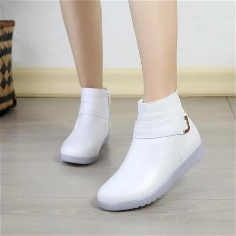 GKTINOO Ankle Boots Women Flat Platform Boots Fashion White Winter Warm Non-slip Waterproof Genuine Leather Boots Nurse Shoes