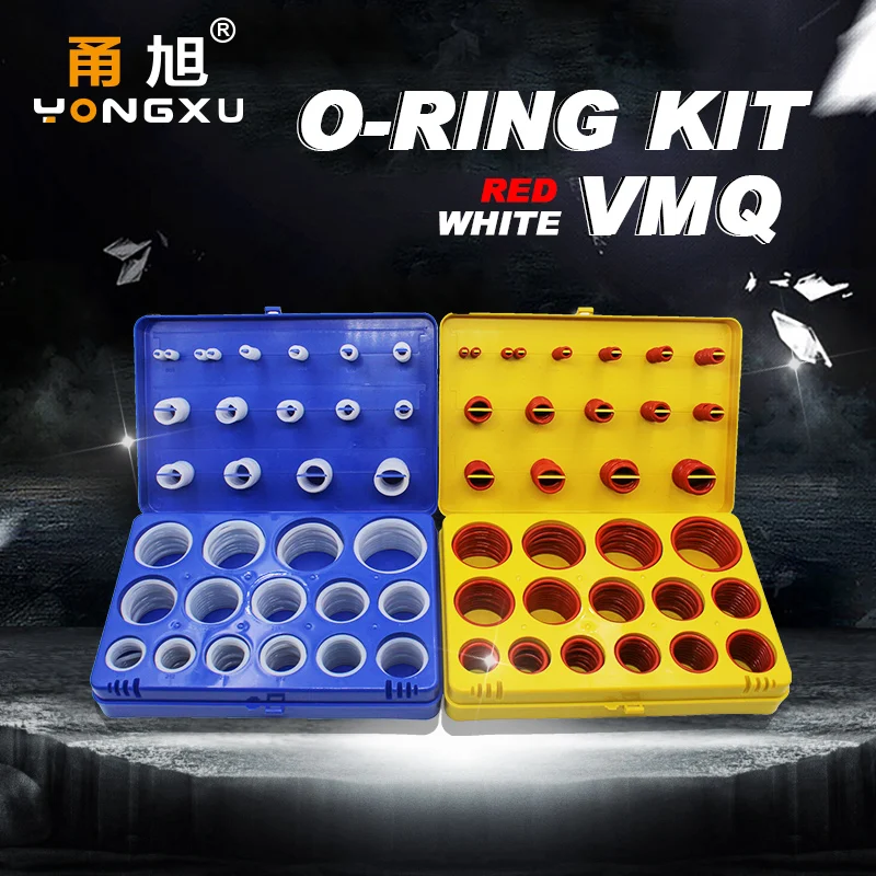 390PCS Silicon O-ring Silicone/VMQ Rubber O-Ring Kit 30Sizes Sealing O Ring Set  Washer Gasket Blue/Yellow Assortment Kit Box