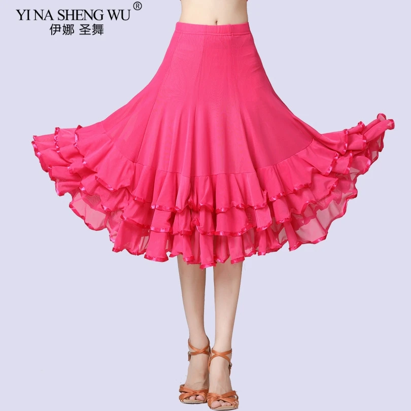 New Women Modern Dancing Costume Flamenco Waltz Ballroom Dance Skirt Classical Competition Layered Big Swing Spanish Skirts