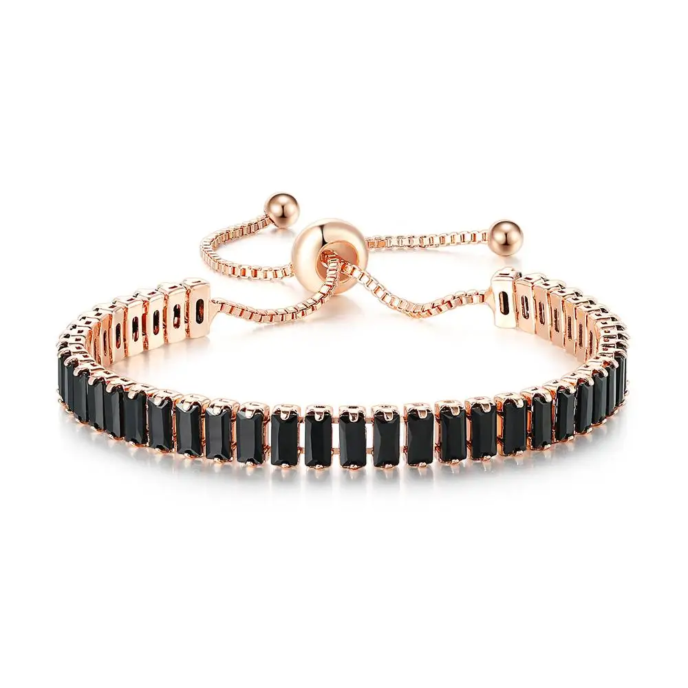 Iced Out Crystal Tennis Armbanden Voor Vrouwen Mannen Zwarte Rechthoek Zirconia Verstelbare Ketting Hiphop Sieraden Groothandel DZH051