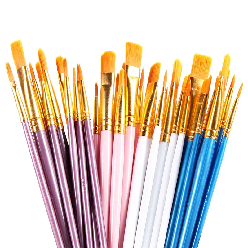 Lonely Finger 10pcs Artist Paint Brushes Set Nylon Hair Plastic Handle for Acrylic Oil Watercolor Professional Art Painting Kit