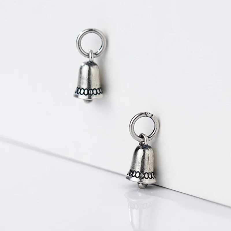 1pc 100%925 Sterling Silver Vintage Ringing Bell Circle Charms 10x6mm Christmas Clock Bell Silver Pendants Diy Jewelry Necklace
