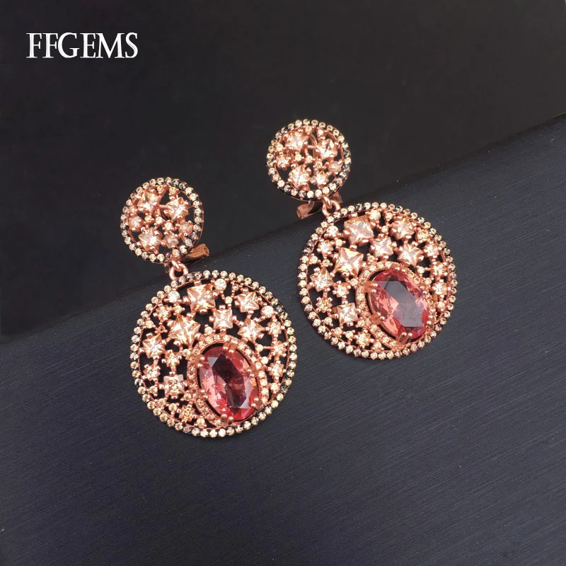 FFGems Sterling Silver 925 Big Zultanite Color Change Diaspore Earrings Champagne Gold Fine Jewelry for Women Wedding Wholesale