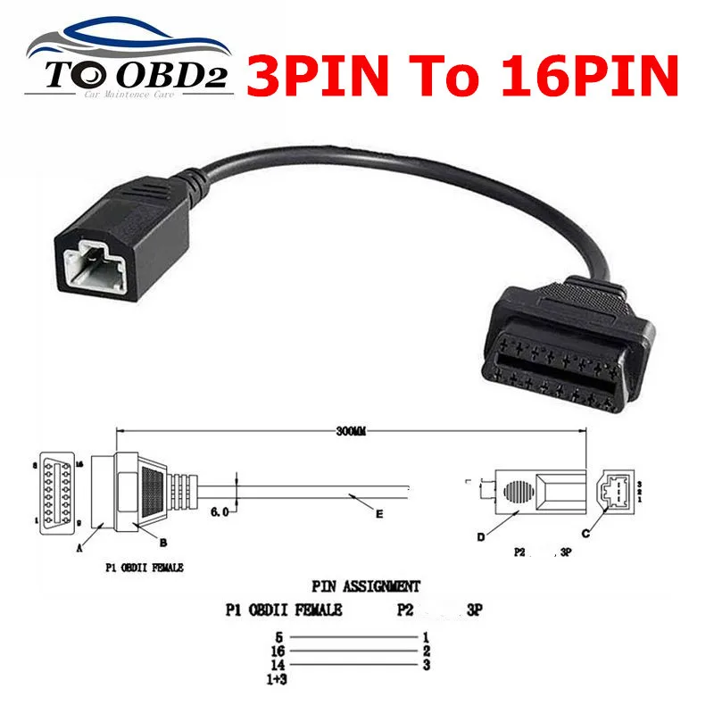 

Car Diagnostic Cable Connector For Honda OBD OBD2 3PIN to 16PIN Lead Cable OBD1 to OBD2 For Honda 3 PIN Auto Cable