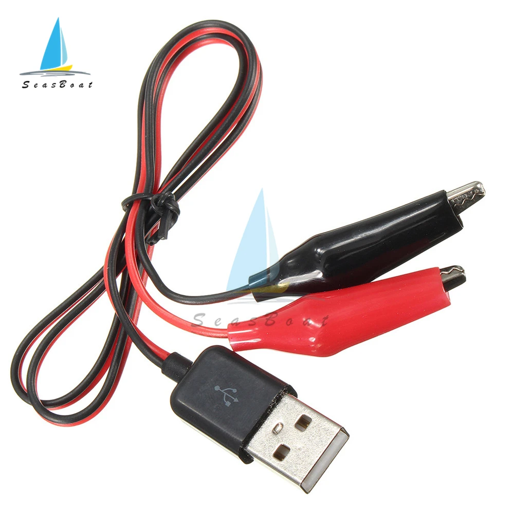 USB Alligator Clips Crocodile Wire Test Leads to USB Male Connector Power Supply Adapter Cable 58cm