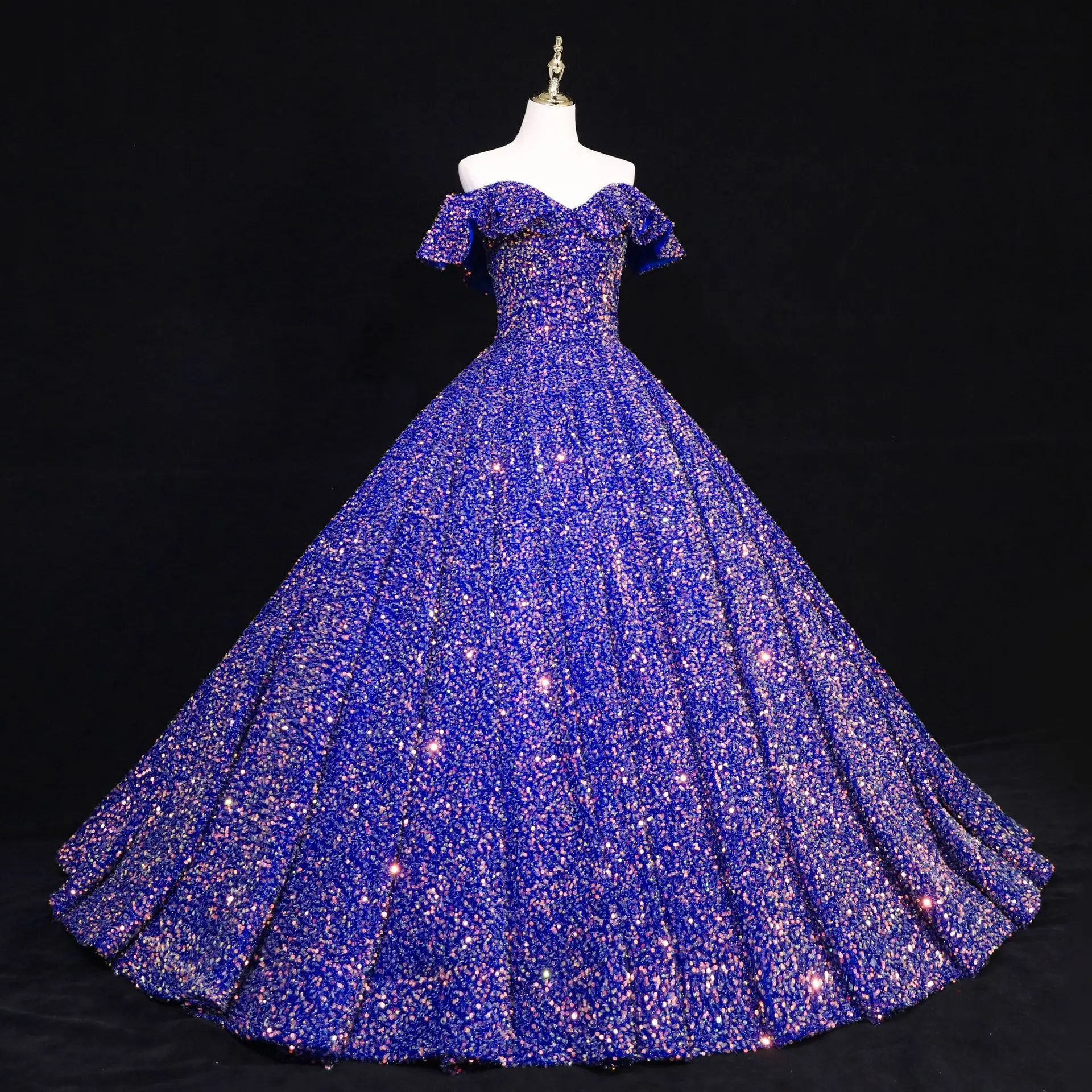 Vestido de quinceañera púrpura brillante, lentejuelas, escote en forma de corazón, sin hombros, dulce, 16, para fiesta, baile de graduación