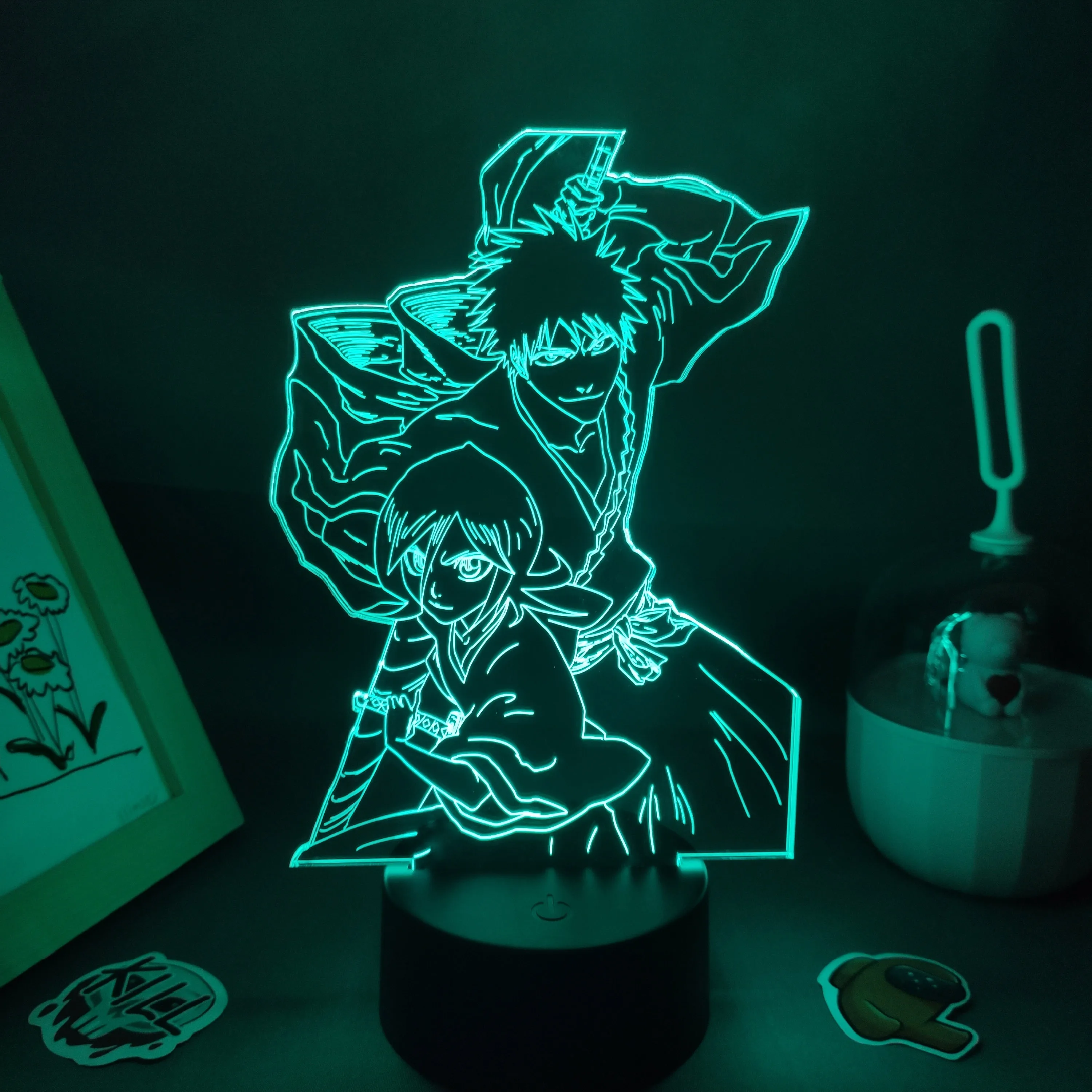 Imagem -02 - Bleach Anime Led Neon Nightlights Figura Ichigo e Rukia 3d Presente de Aniversário para Amigos Decoração Mesa do Quarto Manga Lava Lâmpada