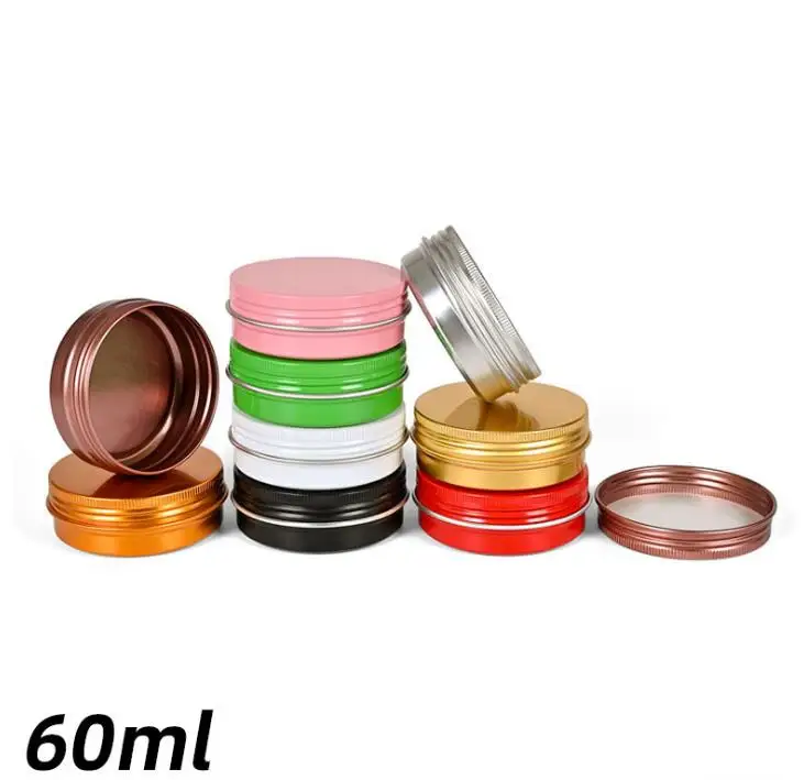 

2oz 60ml 60g Multi-Colored Round Aluminum Cans Screw Lid Metal Tins Jars Empty Slip Slide Containers ni257